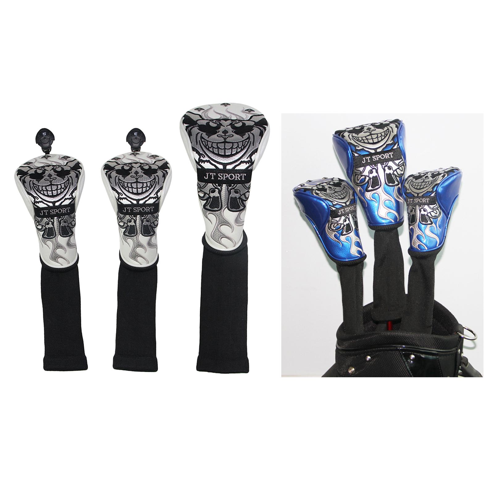Embroidery Golf Head Covers Driver 1 3 5 Fairway Woods Headcovers Long Neck Knit Head Covers for Golf Club Fits All Fairway and Driver Clubs 3pcs