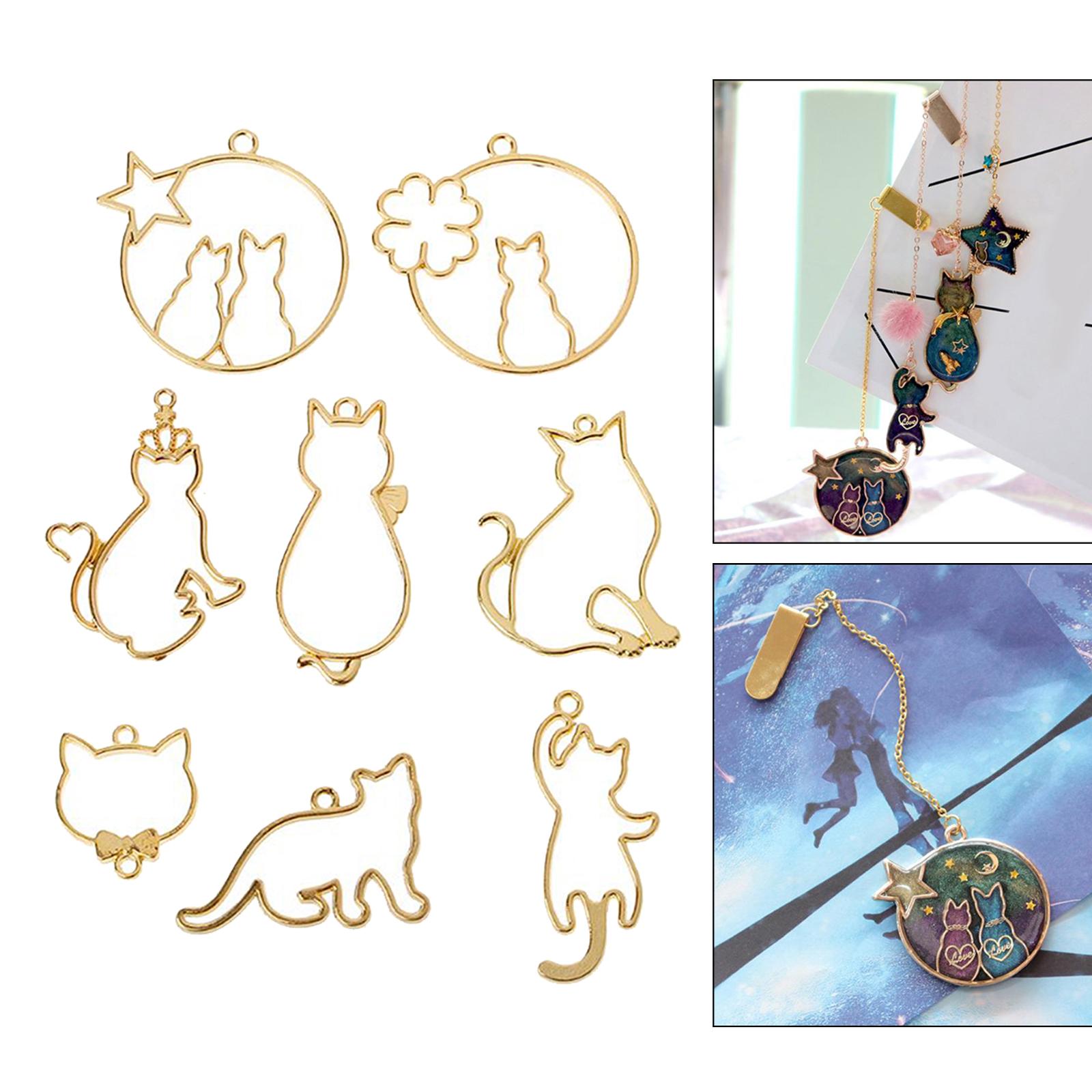 Cat Open Bezel Pendants Charms for DIY Assorted Geometric Hollow Trays