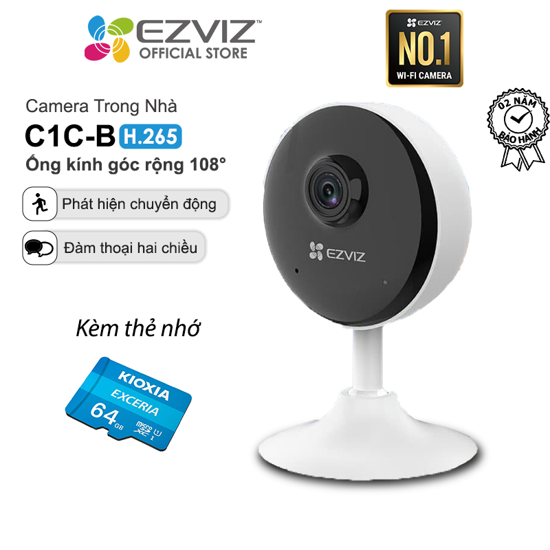Combo Camera Wi - Fi Trong Nhà Ezviz C1C - B 2Mp Kèm Thẻ Nhớ 32Gb64G - Hàng Chính Hãng - Camera Kèm Thẻ 64G