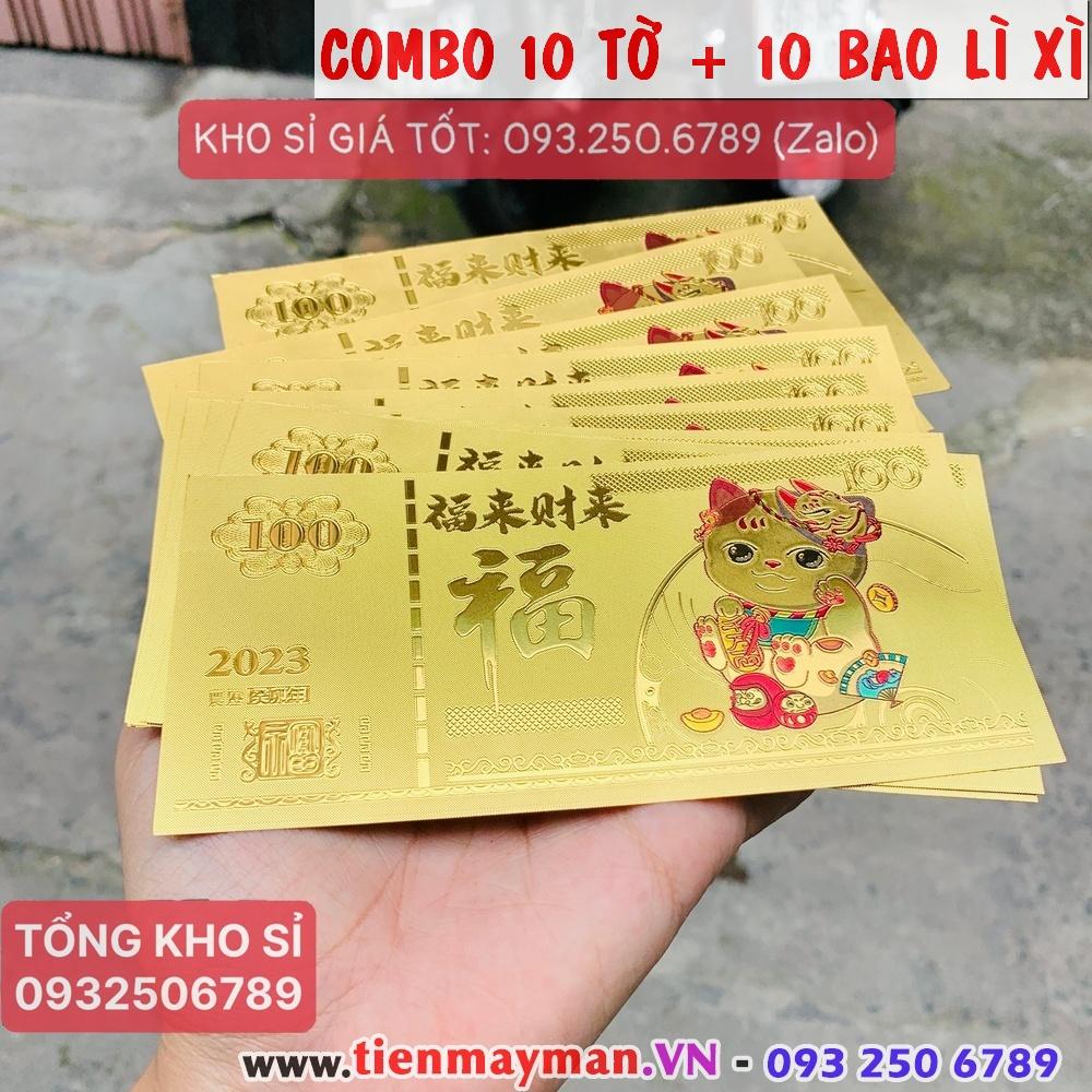 Combo 10 tờ Tiền 100 Macao In Hình Con Mèo Vàng 2023 , tặng kèm bao lì xì - MẪU 2