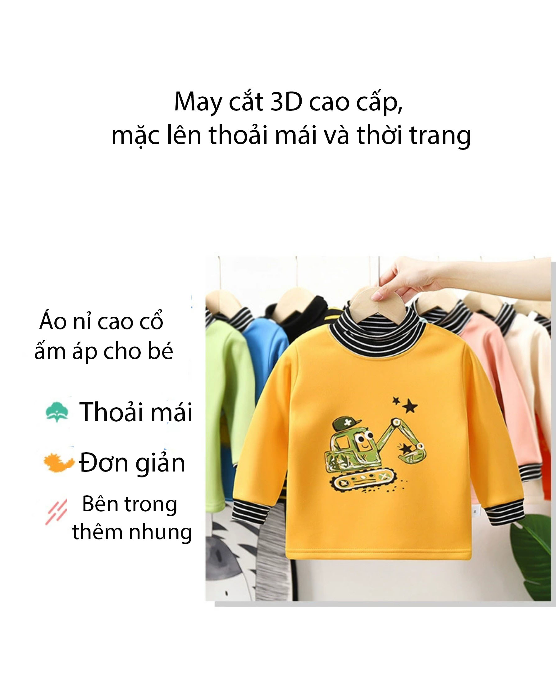 Áo trẻ em mới mùa thu đông, áo dài tay bé trai cổ cao nửa cổ ấm mã N-02.MXUC