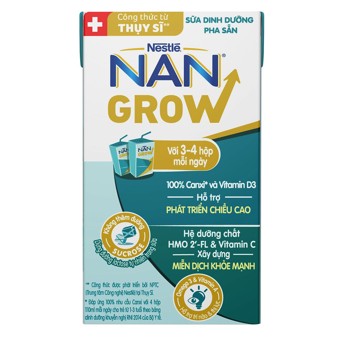 Lốc 4 Hộp Sữa pha sẵn Nestlé NANGROW 110ml/hộp sữa mát công thức từ Thụy Sĩ 100% Canxi giúp bé cao lớn vượt trội