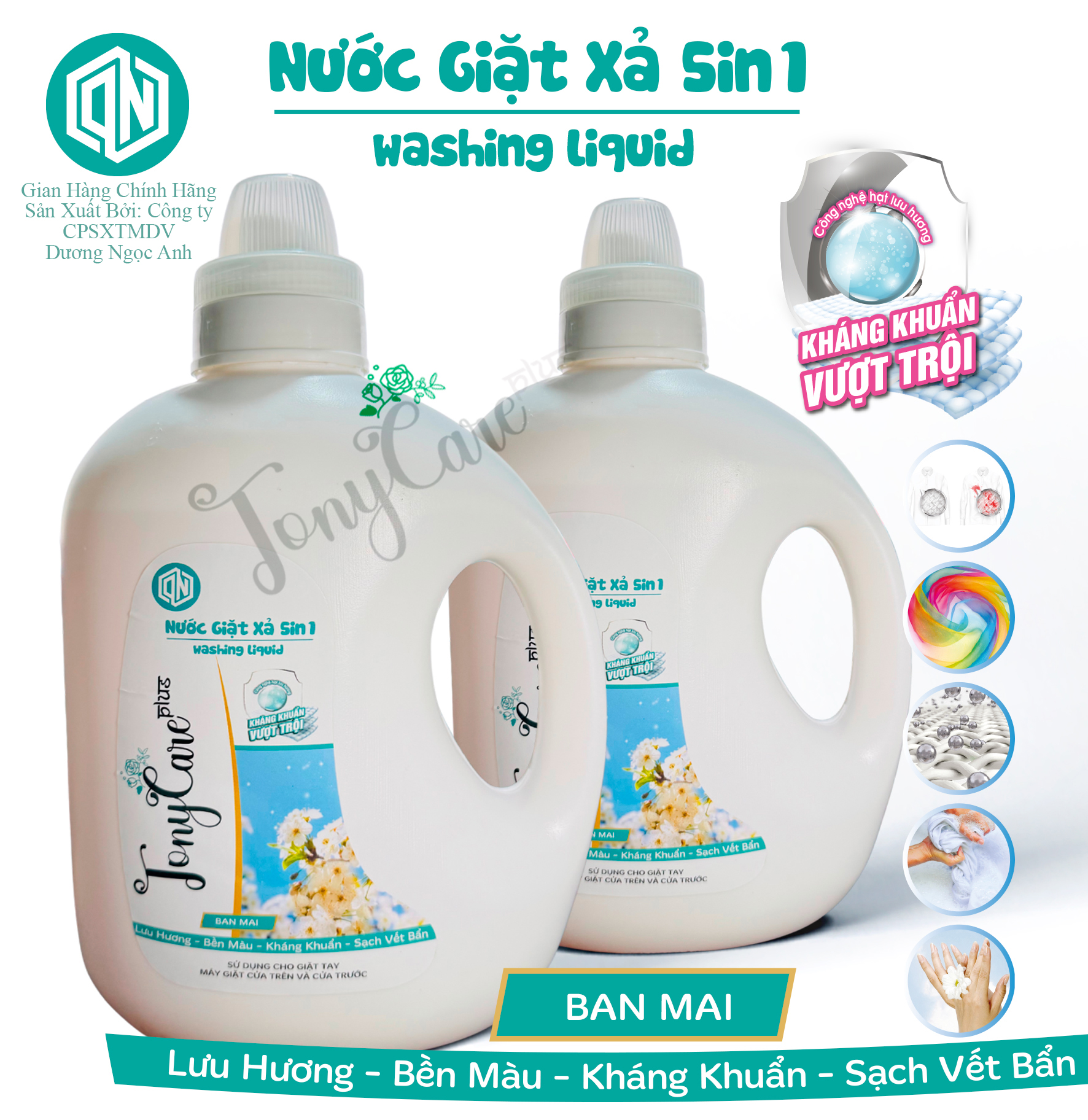 Nước giặt Tonycare 2100ml – Hương Ban Mai sạch sâu, hương thơm tươi mát, an toàn cho da – Chính hãng Tonycare