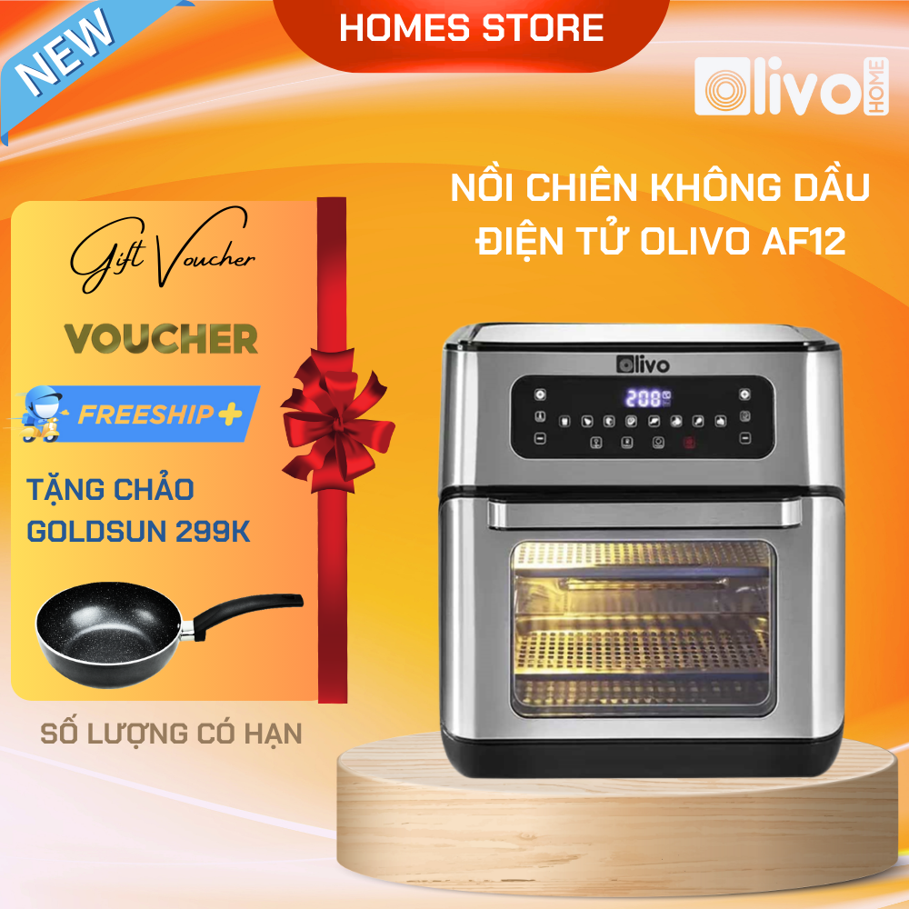 Nồi Chiên Không Dầu OLIVO AF12 Thương Hiệu Mỹ Gồm 8 Chức Năng Chiên Nấu, Dung Tích 12 Lít Công Suất 1800 W - Hàng Chính Hãng