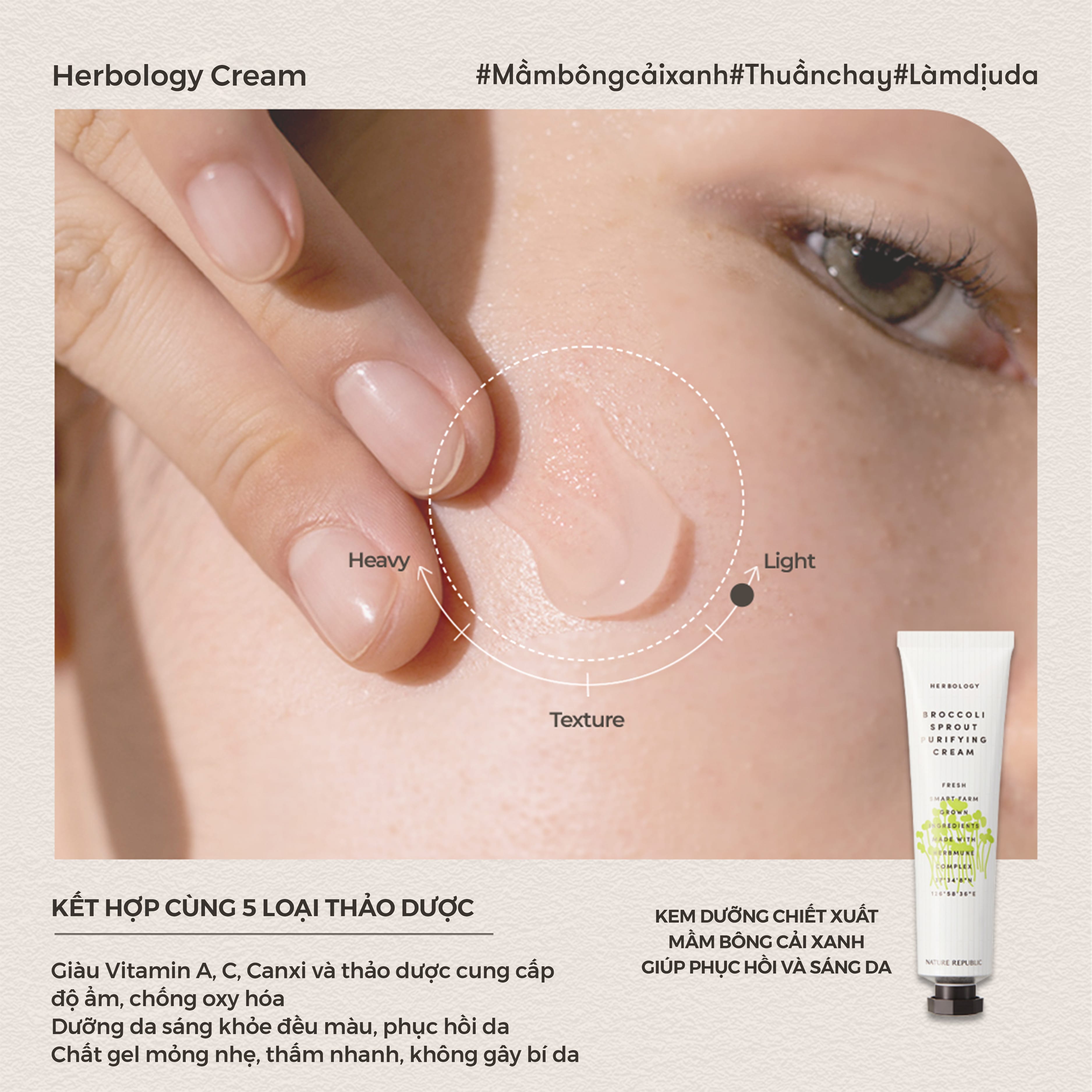 Kem dưỡng Nature Republic Herbology Broccoli Sprout Purifying Cream 70ml