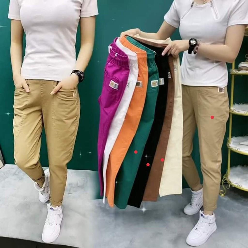 Bigsize Quần Baggy Nữ, Quần Kaki Nữ Cạp Chun có dây rút Phong Cách Trẻ Trung Sành Điệu Mẫu mới