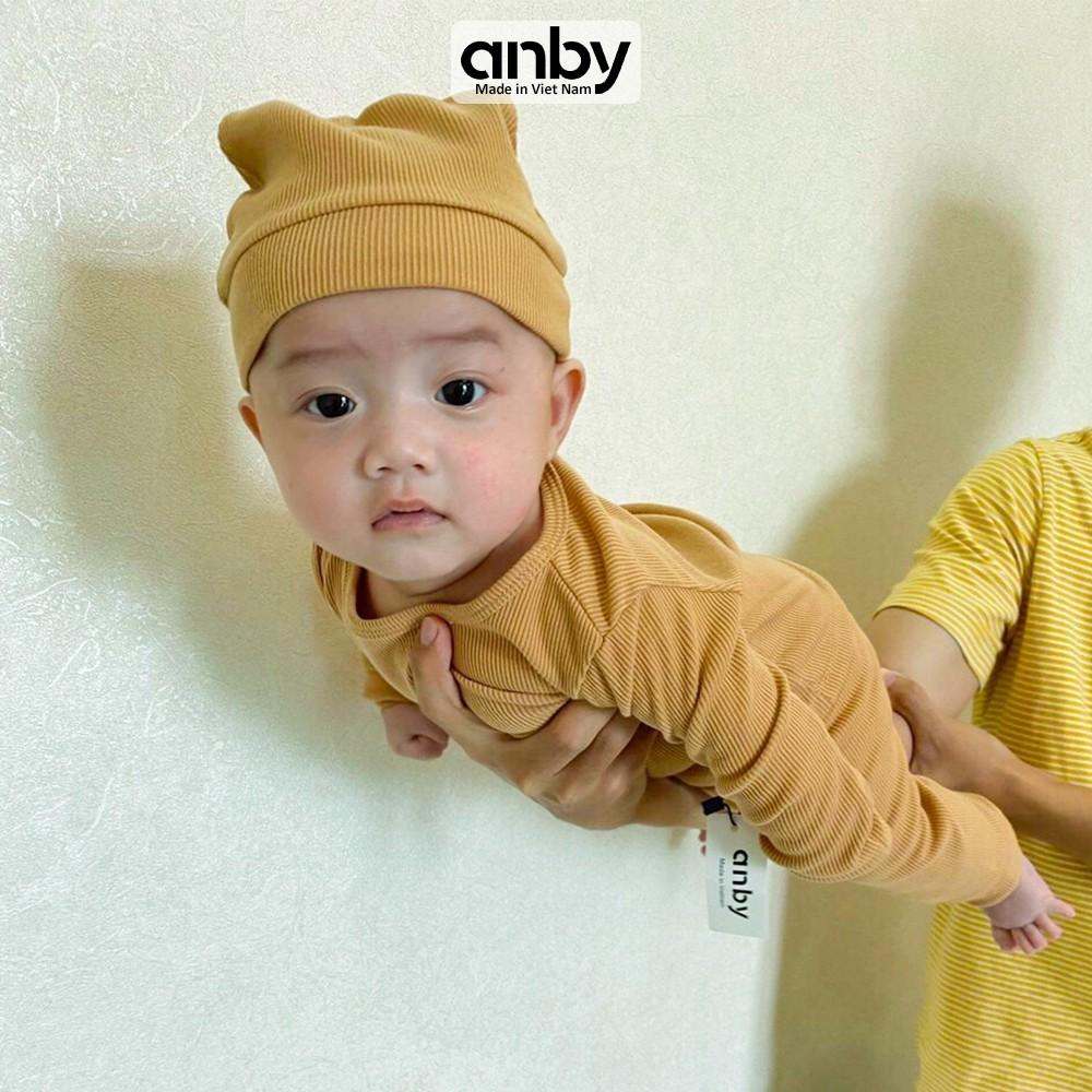 Bộ quần áo dài tay body trẻ em ANBY unisex nhiều màu cho bé từ sơ sinh đến 4 tuổi kèm nón củ tỏi