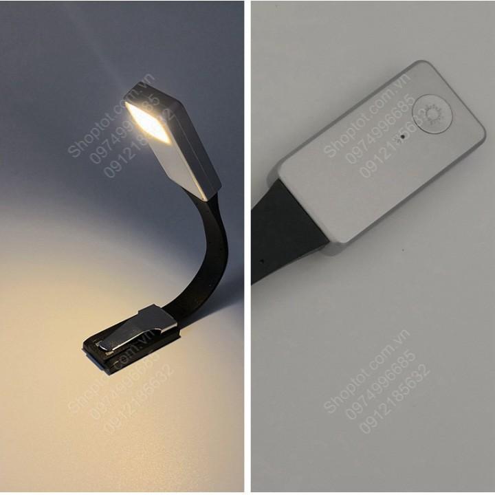 Đèn led đọc sách kiểu kẹp trang sách, dùng pin sạc, ánh sáng 3 màu