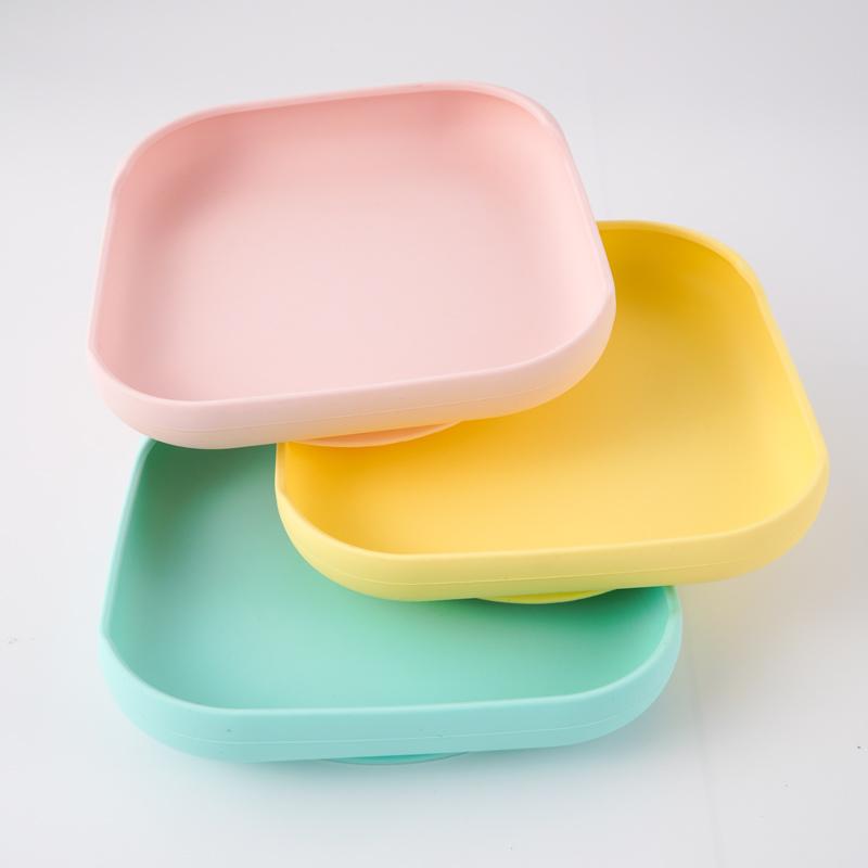 Yếm Cho Bé Ăn Dặm Silicone Đĩa Dùng Tiệc Khay Vuông Có Giác Hút Silicone Cấp Thực Phẩm Bộ Đồ Ăn Trẻ Em Chống Nước Trẻ Em Đĩa