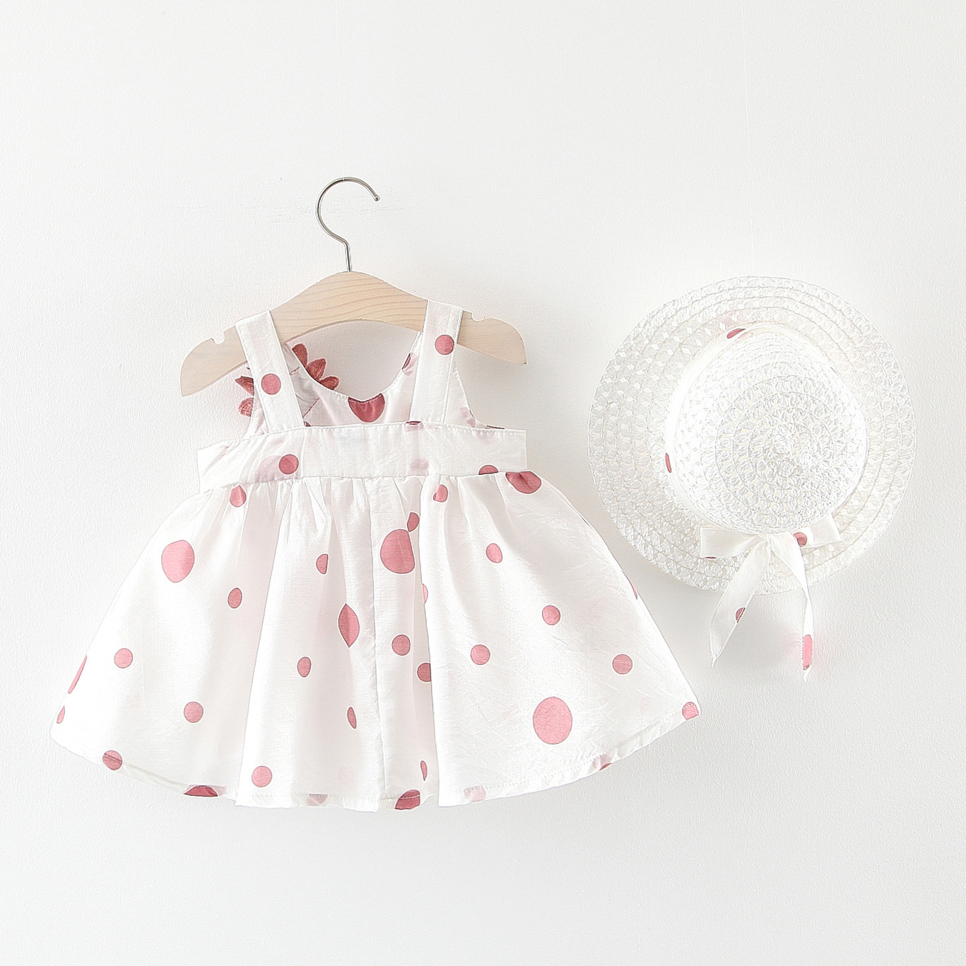 Set đầm xòe bé gái kèm mũ rộng vành xinh xắn, đầm đi biển cho bé từ 9-18kg - váy xòe cho bé chấm bi dễ thương