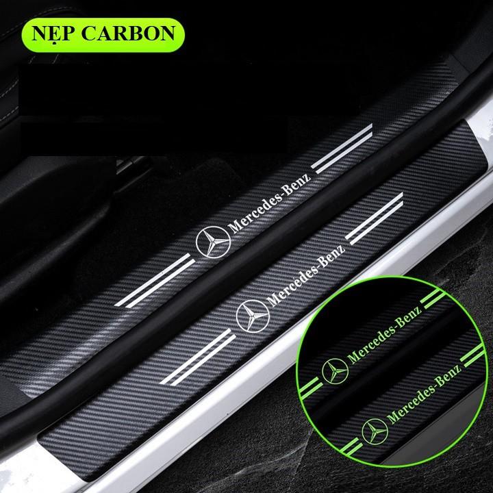 Combo 4 Nẹp carbon, miếng dán carbon chống trầy bước chân cửa ô tô ĐỦ LOGO XE DÙNG CHO TẤT CẢ CÁC DÒNG XE