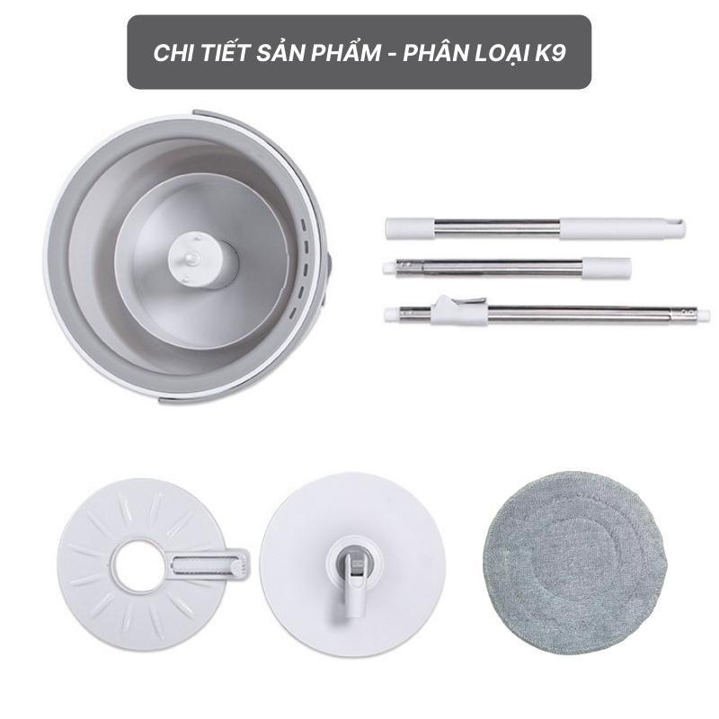 Bộ cây lau nhà tự vắt thông minh K9 chổi lau nhà tách nước bẩn 360 độ siêu sạch - Cây chổi lau nhà xoay 360 kèm thùng