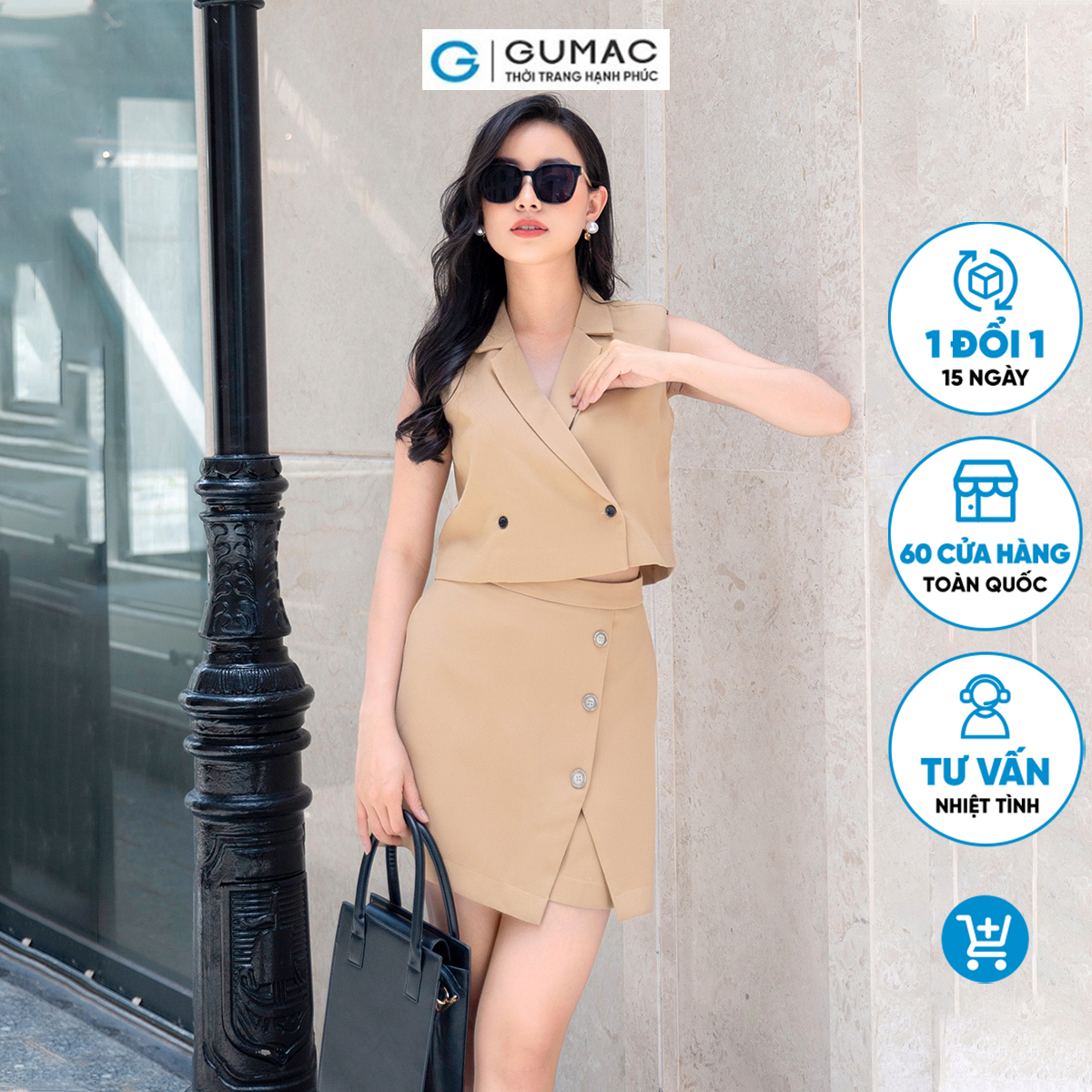 Quần short nữ giả váy lai xẻ V dây kéo sau thời trang sang trọng thanh lịch GUMAC QD09019