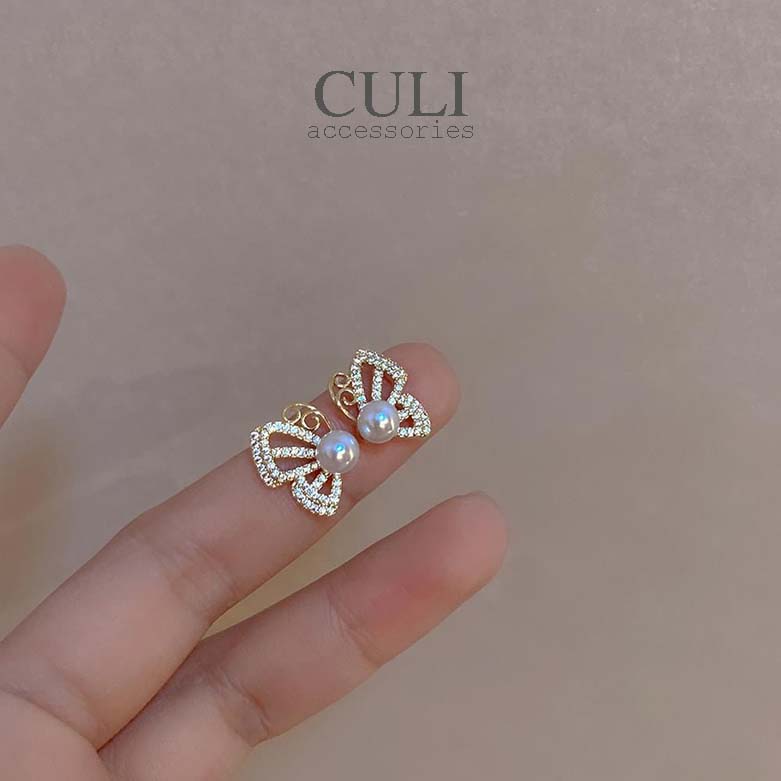 Khuyên tai, Bông tai thời trang hình bướm kết hạt traiHT690 - Culi accessories