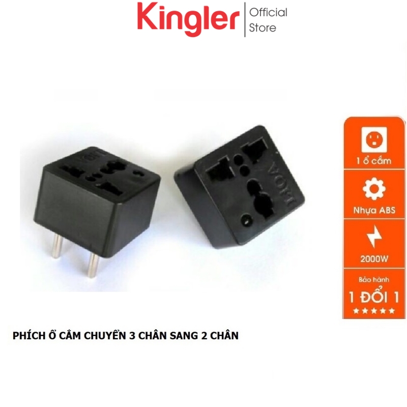 Phích Ổ Cắm Điện Chuyển Từ 3 Chân Sang 2 Chân, An Toàn, Tiện Dụng Trong Gia Đình, Văn Phòng. Kingler 8613