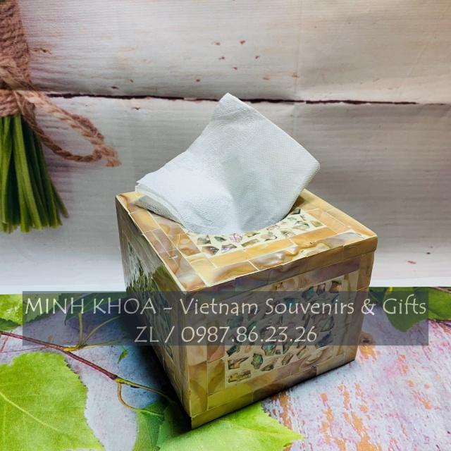 Hộp Đựng Giấy Ăn Để Bàn Sơn Mài Khảm Trai Cao Cấp Xuất Nhật - Pearl Tissue Box