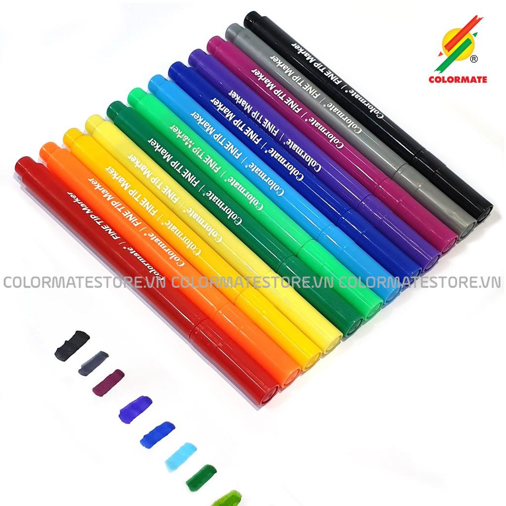 Bút lông màu Colormate, bút màu Fine Tip bộ 12 màu - COLORMATE