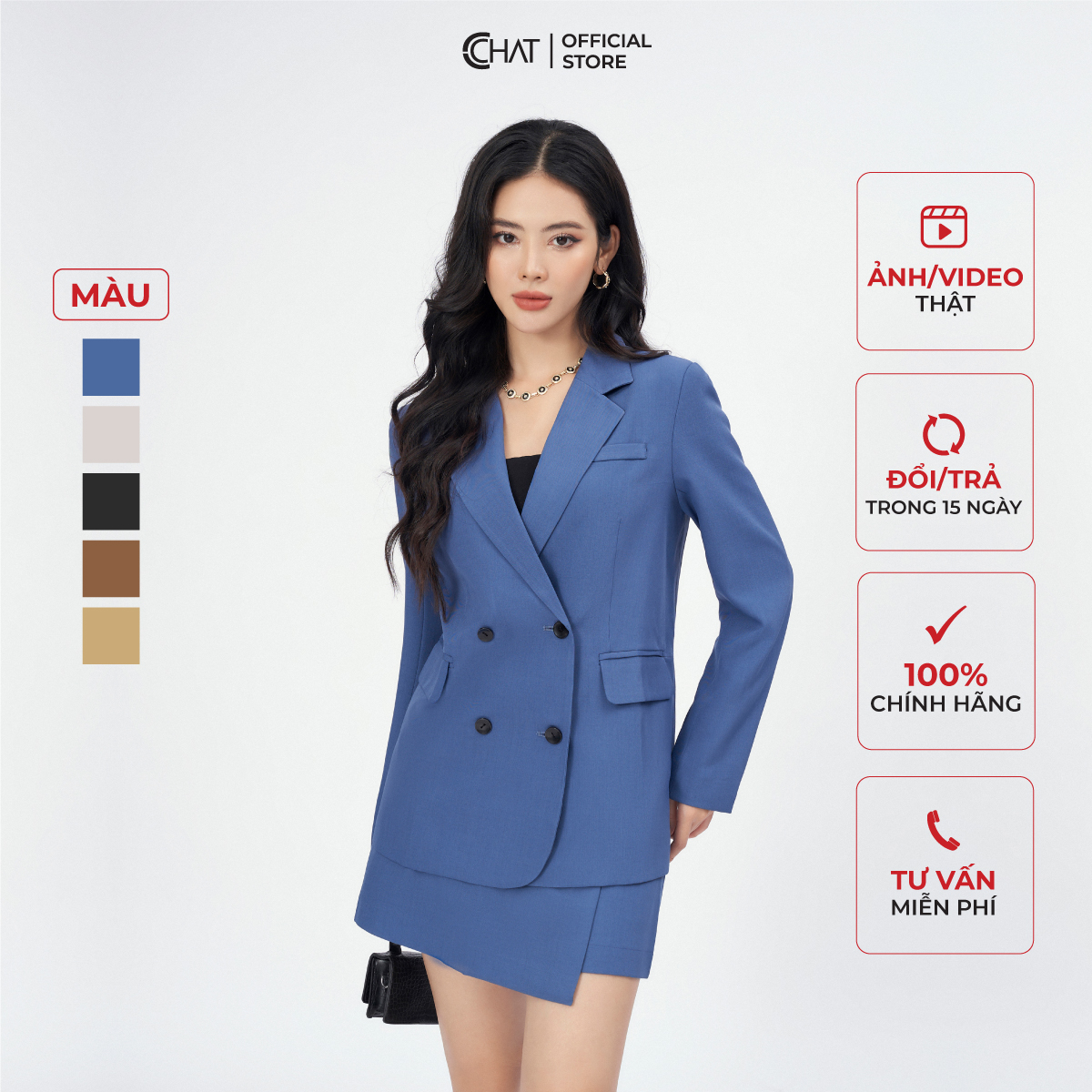 Áo Blazer Nữ CCHAT Kiểu Hai Túi Ngực Chất Tuytsi Cao Cấp 22EHS2002ST