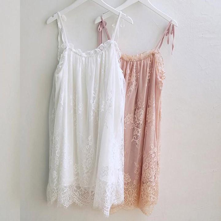 Đầm ngủ hai dây suông phối ren dễ thương (kèm hình thật shop chụp