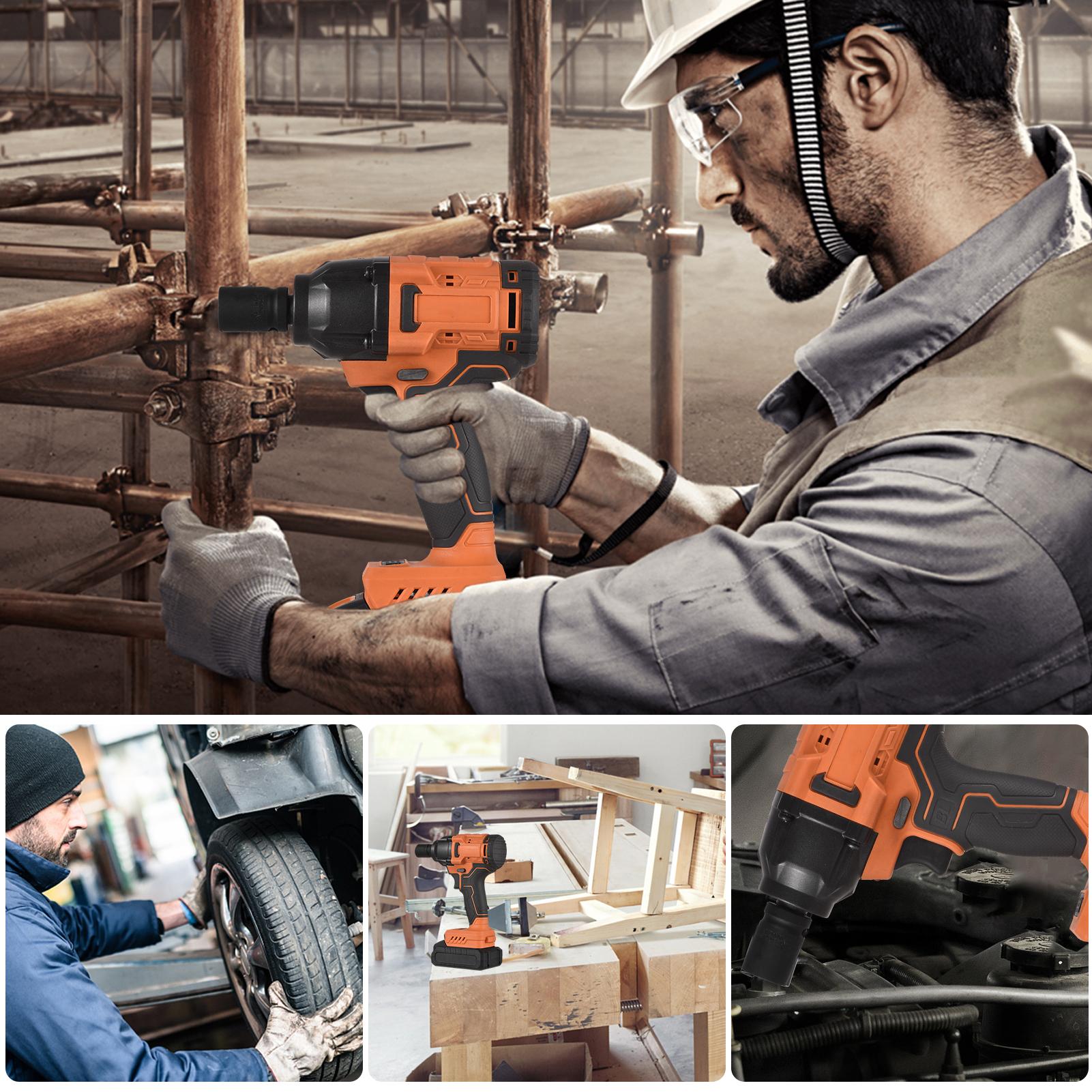 20V Cordless Brushless Impact Wrench with 1/2in Chuck Variable Speed 420N.m Torque Handheld Power Wrench with 4 Sockets 3.0Ah Lithium Battery Fast Charger for Removing Nuts Bolts Auto Repair