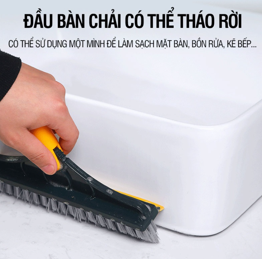 Chổi cọ nhà vệ sinh, cây chà sàn kèm gạt nước đa năng 2 trong 1, đầu xoay 120 độ cọ sạch khe hẹp và góc tường