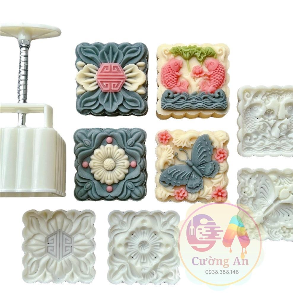 Khuôn bánh trung thu 3D 150g - 200g 4 mặt vuông - mẫu mới