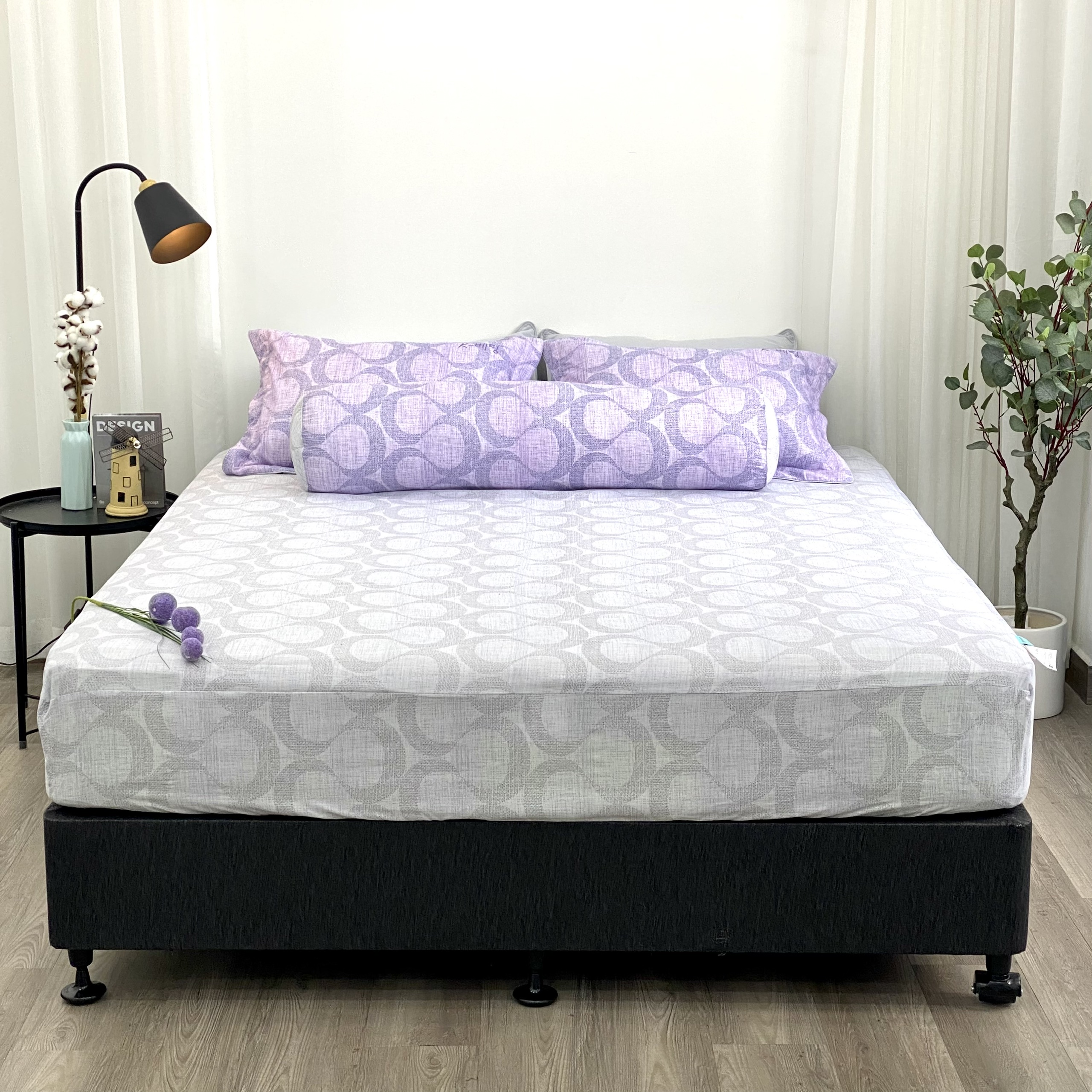 Bộ ga giường  KBedding by Everon KMTP 116 Microtencel Xám phối tím (4 món)