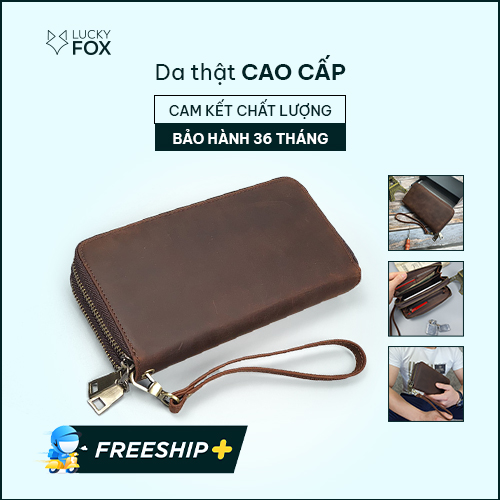 Ví nam bóp cầm tay, clucth nam có khóa chất liệu da bò sáp cao cấp cá tính Cam Kết Da Thật 100% Bảo Hành 3 Năm WL128