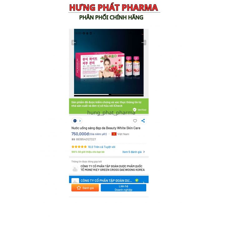 Nước uống sáng đẹp da Hàn Quốc giúp chống lão hóa , giảm tàn nhang , trắng mịn da – hộp 7 lọ