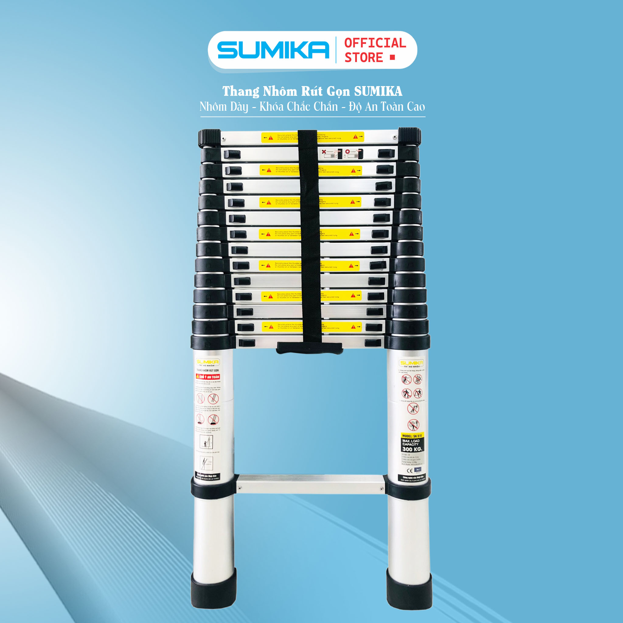 Thang Nhôm Rút Gọn Sumika Sk510 - Chiều Cao Tối Đa 5.1M, Hợp Kim Nhôm Cao Cấp