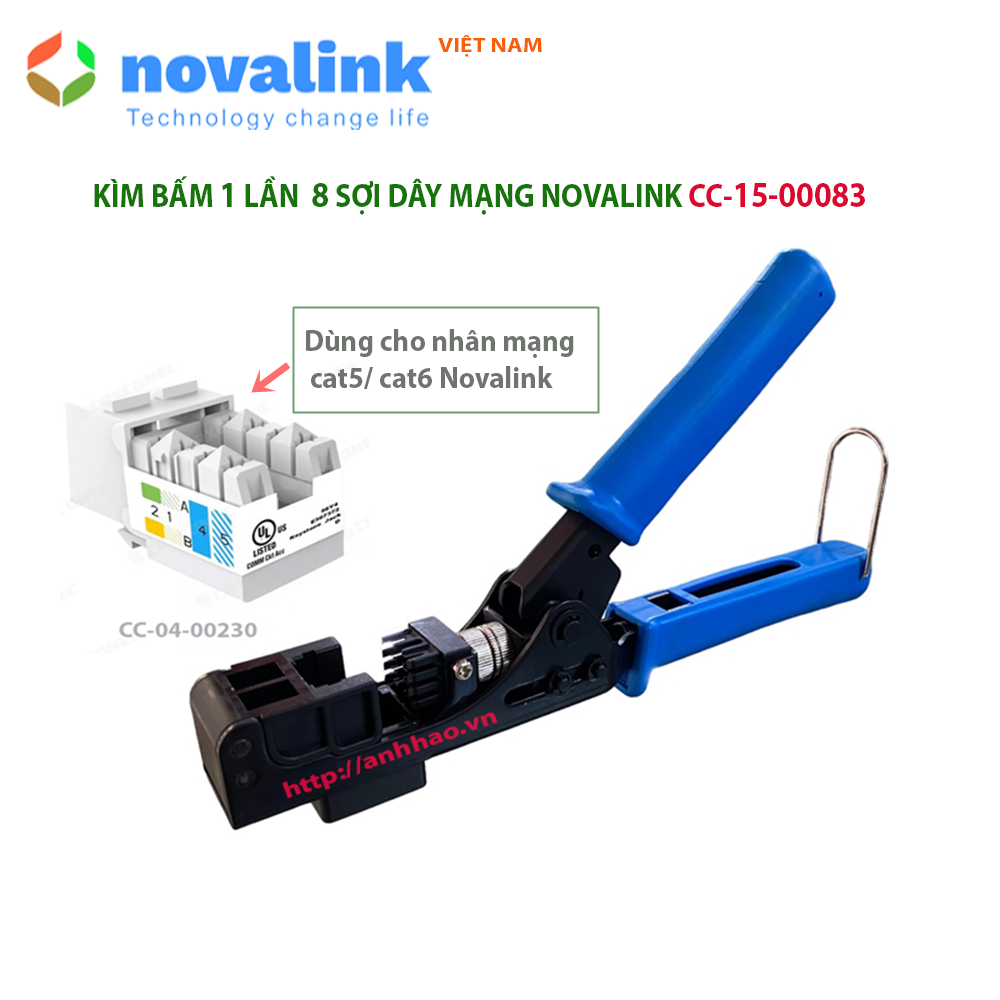 Kìm bấm nhân mạng 8 sợi Novalink CC-15-00083 - Bấm 1 lần 8 sợi dây vào nhân mạng cùng lúc, dùng cho nhân mạng 90 độ - Hàng chính hãng