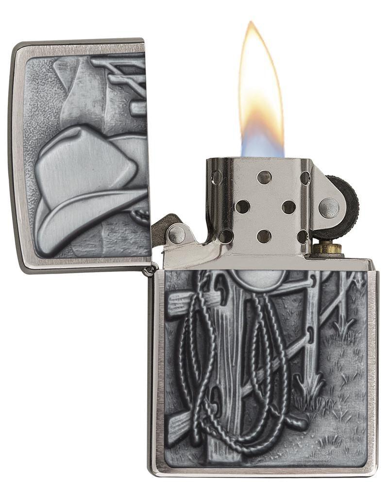 Bật Lửa Zippo Cowboy Hat And Rope Emblem Brushed Chrome 24879