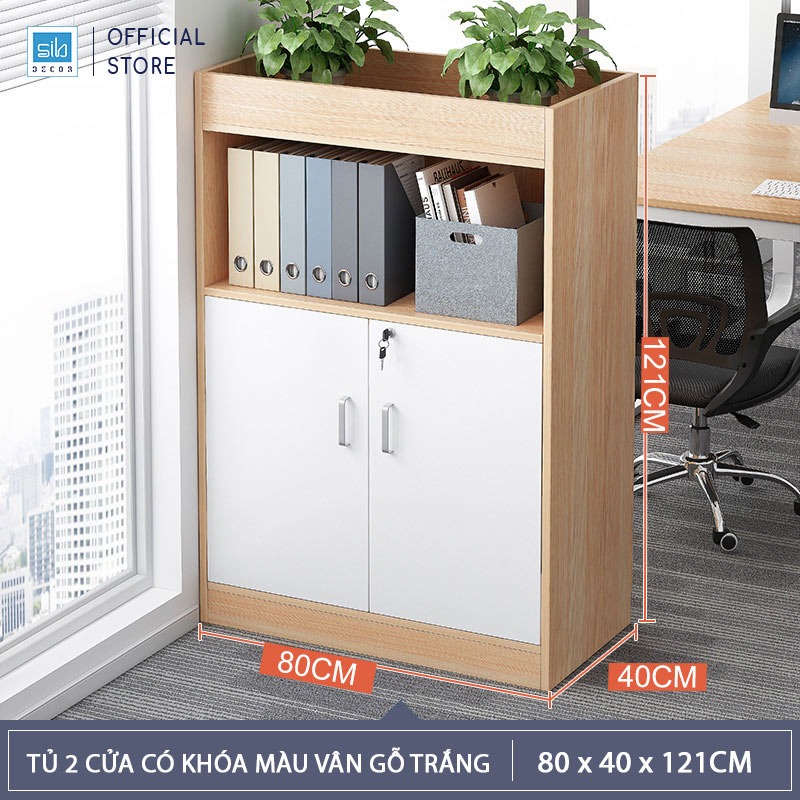 Tủ Gỗ Đựng Hồ Sơ Văn Phòng 2 Cửa Có Khóa, Hộc Tủ Mở Rộng Hiện Đại Thương Hiệu SIB Decor HS23