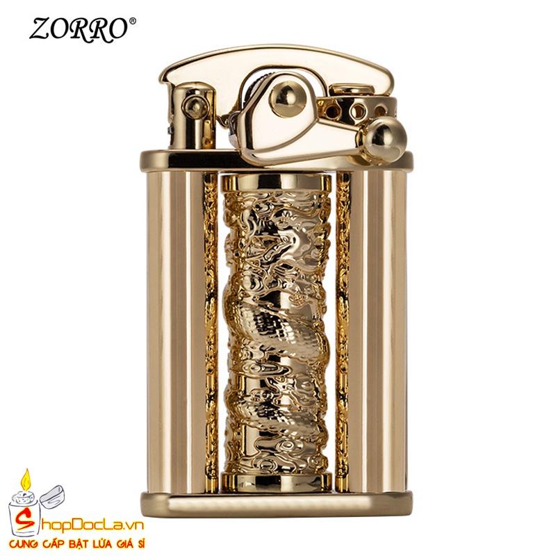 Hộp Quẹt Bật Zorro Xăng Đá Z629 Trụ Xoay Chạm Khắc Rồng