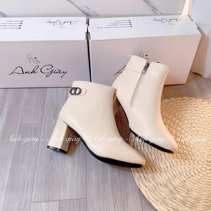 B08 - Bốt , boots mũi vuông thấp cổ da lì cạnh gót trụ 7p DD , kiểu dáng trẻ trung dễ phối đồ chân váy, quần sooc