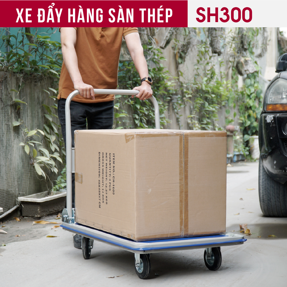 Xe đẩy hàng 4 bánh gấp gọn 200kg Nhật Bản Fujihome sàn thép, bánh cao su cao cấp không ồn có khóa bánh, xe chở đồ kéo hàng gấp gọn đa năng platform hand truck