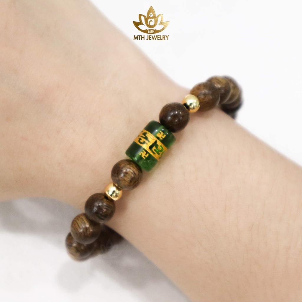 Vòng Trầm Hương Tròn Đơn Đính Đá Trụ Ngọc OMANI Trợ Mệnh Size 6/7/8/10mm - Đá Phong Thủy - May Mắn & Tài Lộc