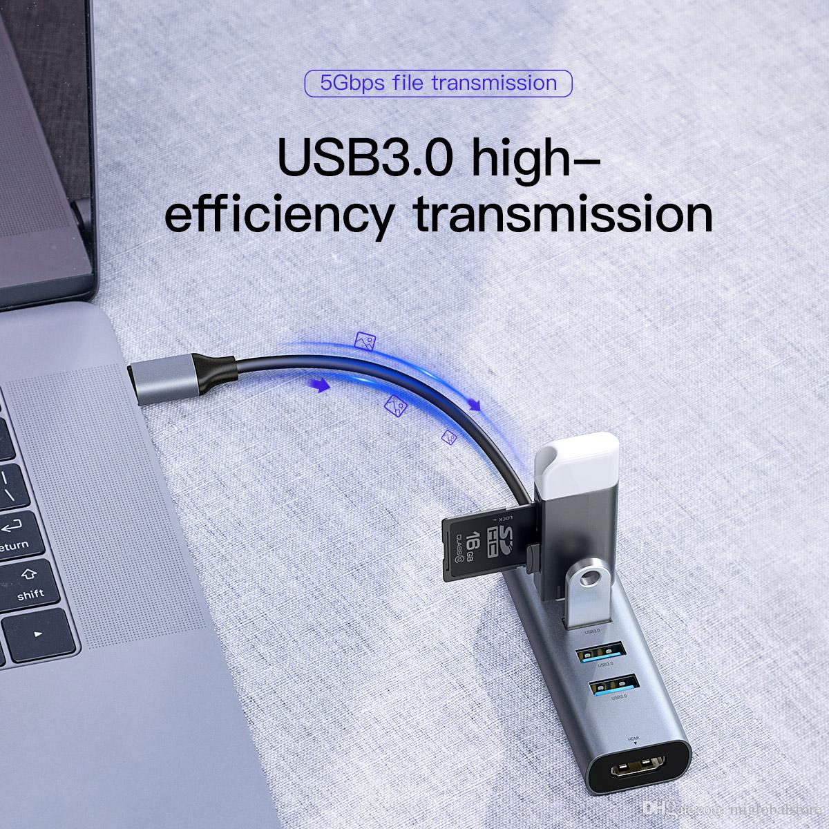 Hub chia cổng đa năng 5 in 1 PD Type-C ra 4 cổng USB 3.0 và HDMI chuẩn 4K hiệu Baseus Gen2 cho Macbook Pro / Smartphone - Hàng chính hãng