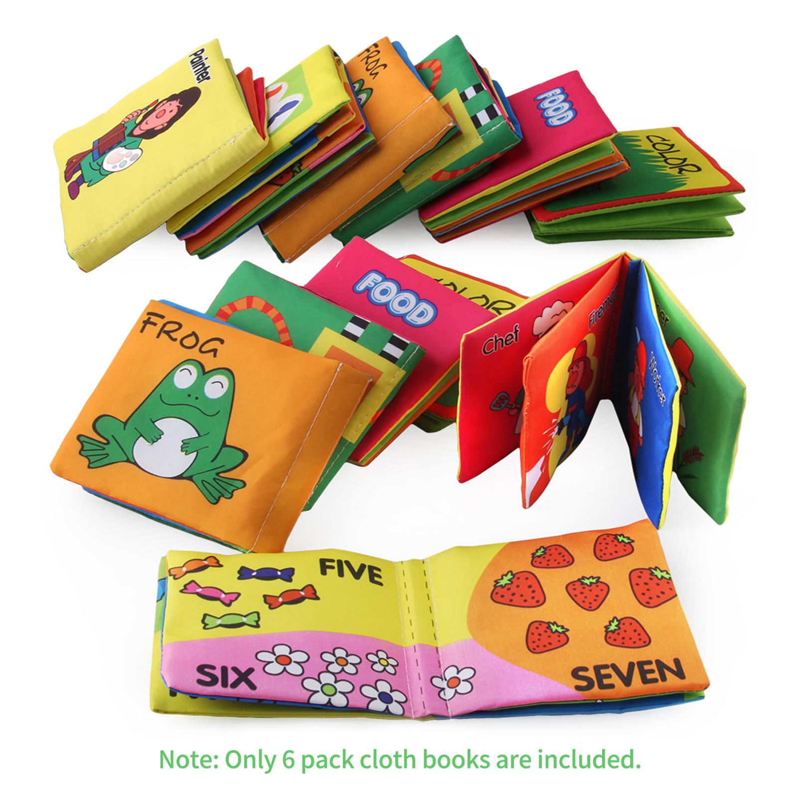 6 Pack Soft Baby Cloth Books Non-Toxic Crinkle Books Friction with Rustling Sound Infants & Toddler Early Learning