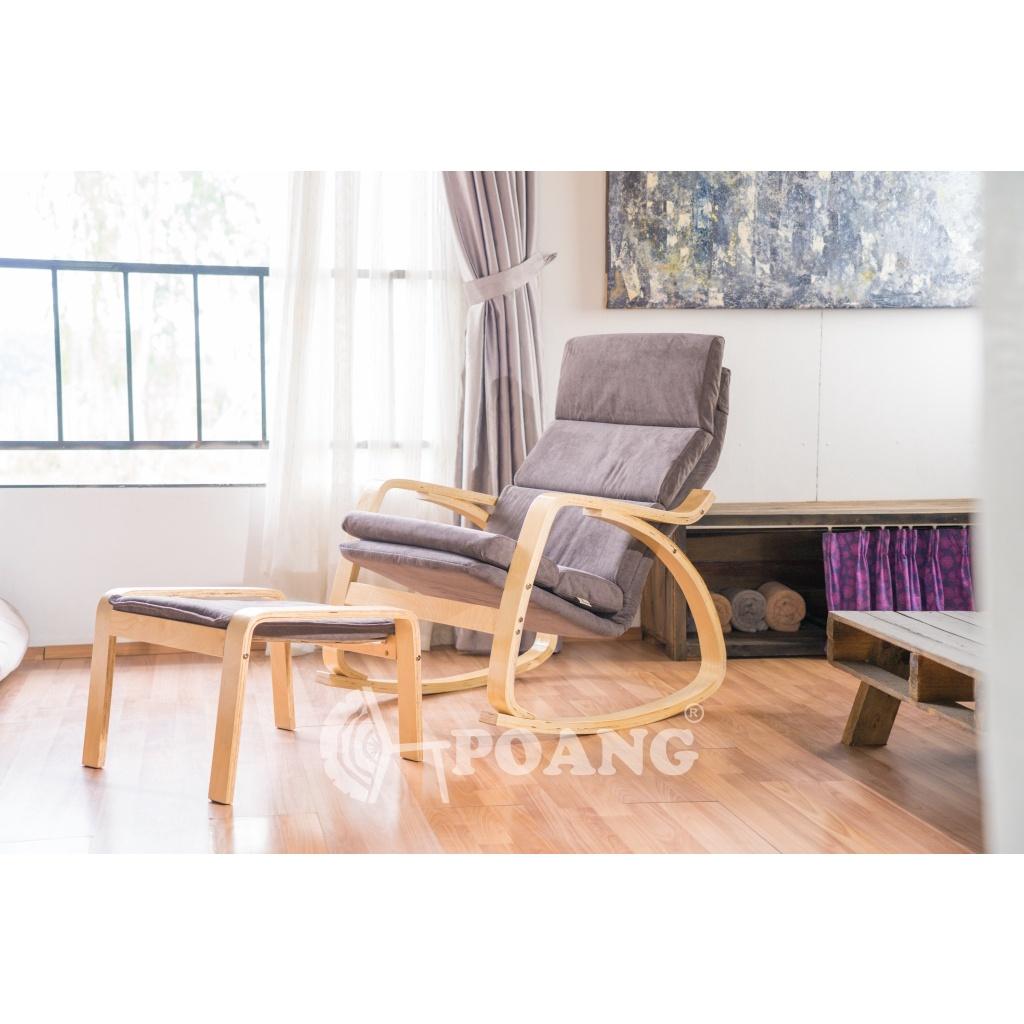 Ghế Thư Giãn Poang Plywood Óc Chóbạch Dương Vải Cotton Nâu R67Xs139Xc86 Cm - Bạch Dương - Combo Ghếgác Chân