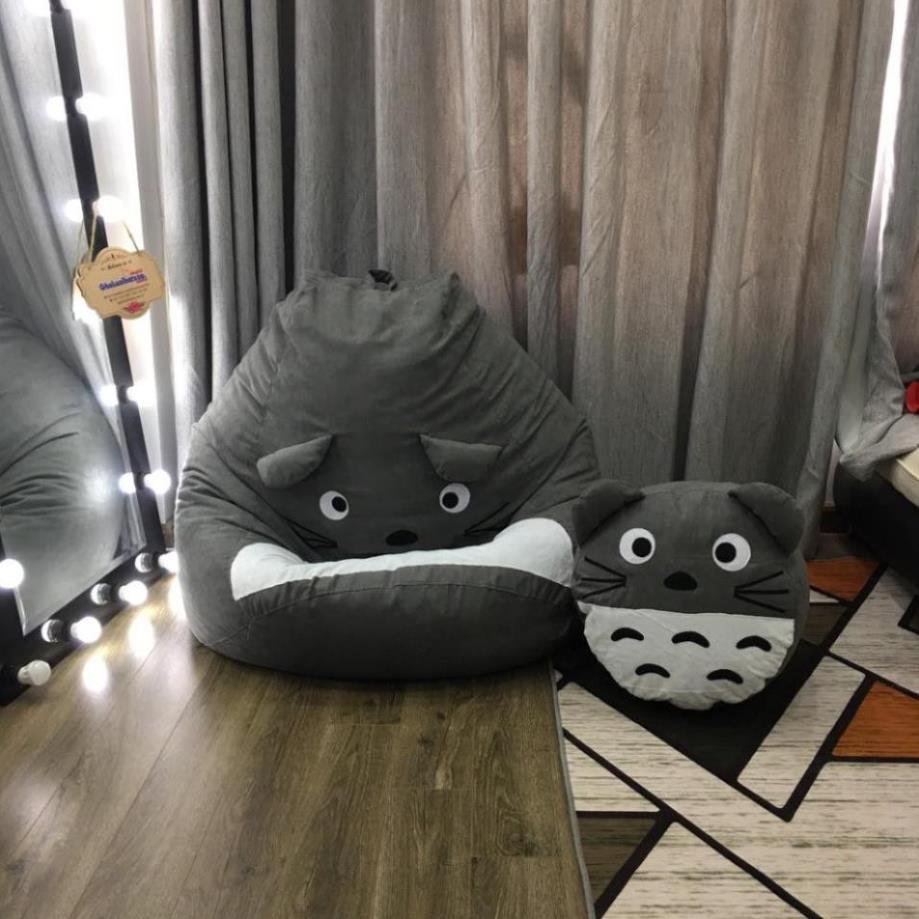 Ghế xốp dáng lê Totoro, 4 SIZE, chất liệu da lộn trang trí hình thú (đã có sẵn hạt xốp)