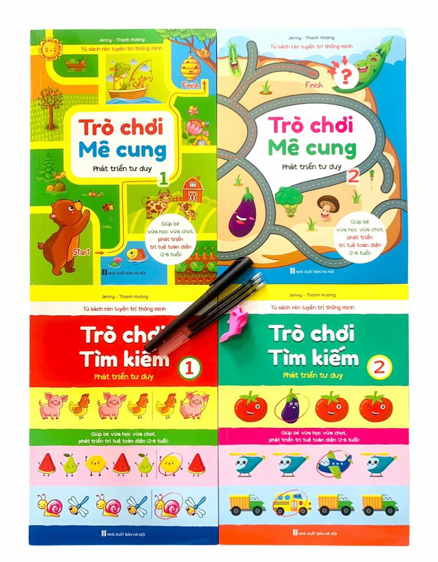 Bộ trò chơi tìm kiếm + mê cung set 4q tặng kèm 2 bút xóa được