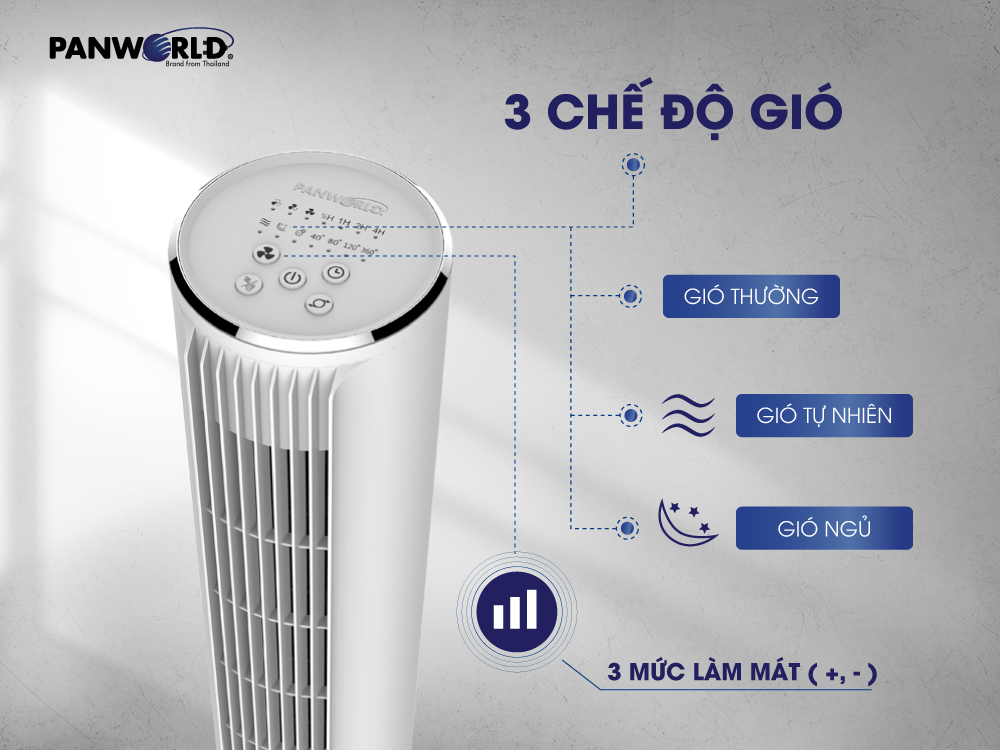 Quạt Tháp không cánh Panworld The Luxuria PW-L360 không cánh xoay 360 độ lọc không khí hẹn giờ thương hiệu Thái Lan - Hàng chính hãng