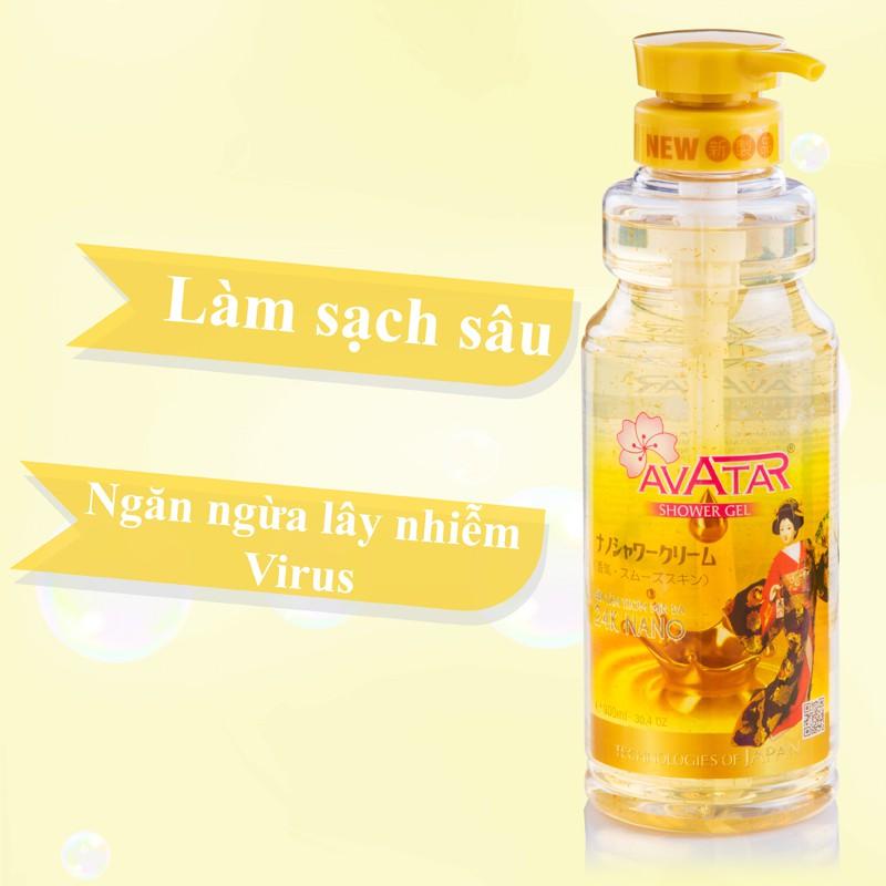 Sữa tắm hương nước hoa thơm mịn da 24k nano Avatar 900ml - Chăm sóc da thơm mịn toàn diện - Công nghệ Nano Nhật Bãn