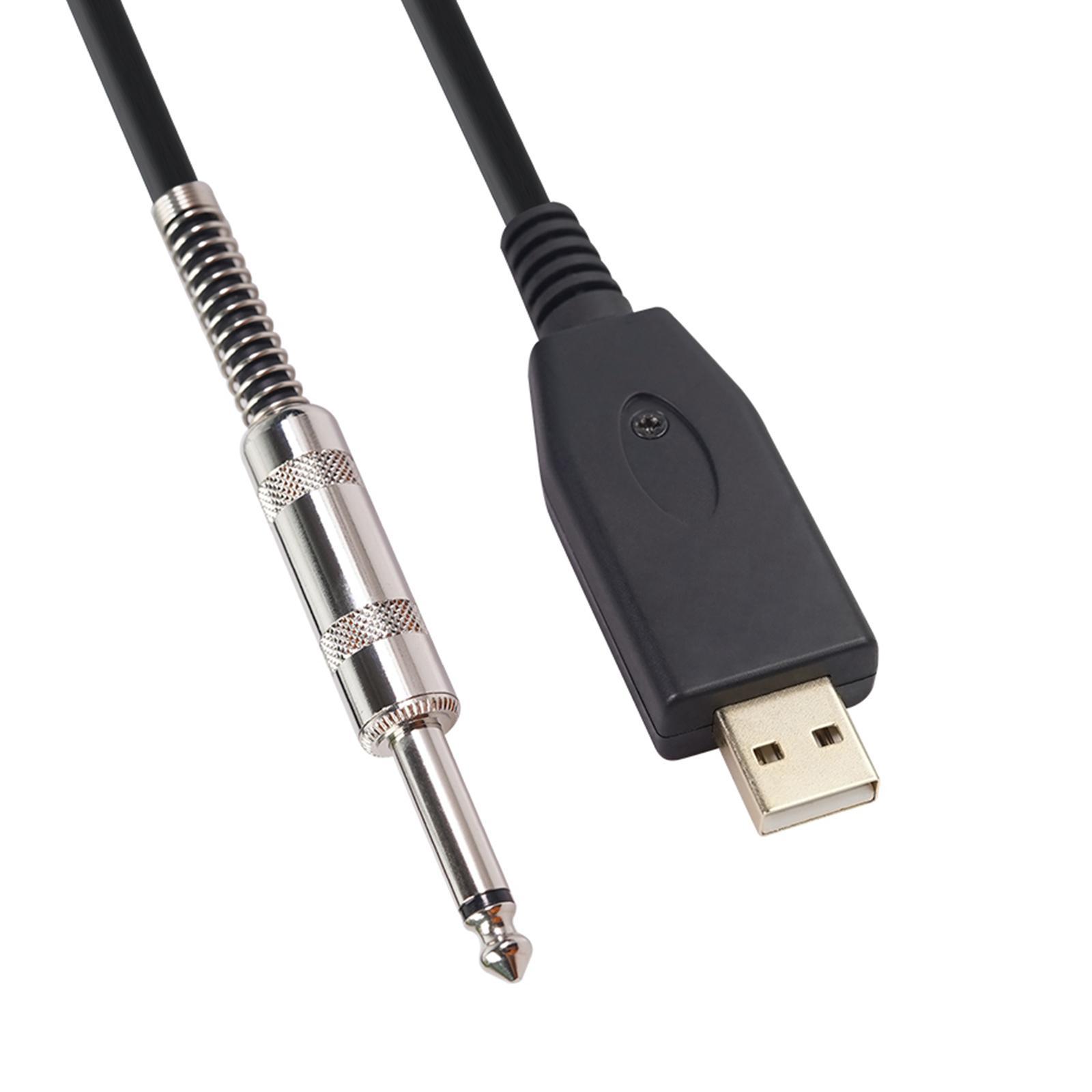6.5ft USB Guitar Cable Interface Male to 6.35mm 1/4" Mono Male Electric Adapter