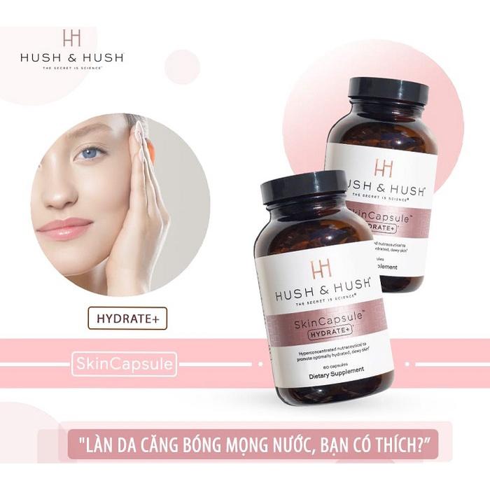 Viên Uống Skincare Hush & Hush SkinCapsule Hydrate+ Cấp Ẩm Tăng Độ Đàn Hồi Dưỡng Da Trắng Sáng Hộp 60 Viên