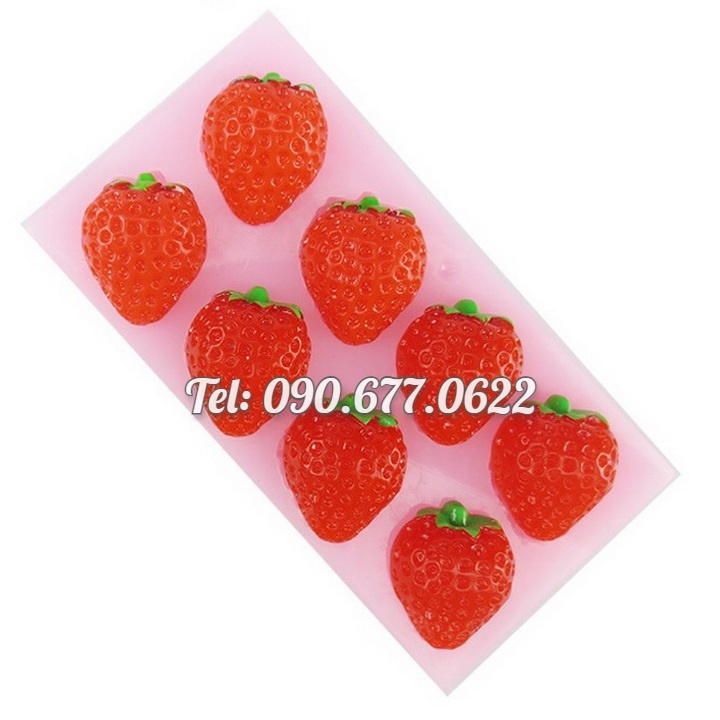 Khuôn silicone làm bánh, rau câu, socola 8 trái dâu – Mã số 1027