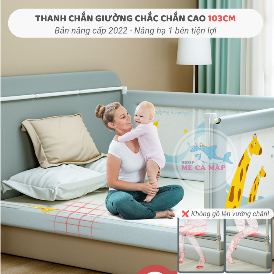 Thanh chặn giường nâng hạ 1 bên, thanh chắn giường cao 103cm có 3 màu