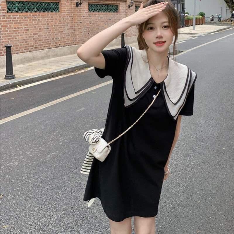 Đầm Nữ Cổ Sen 3 Tà Cộc Tay Dáng Lỡ Khuy Ngực phong cách tiểu thư Q094