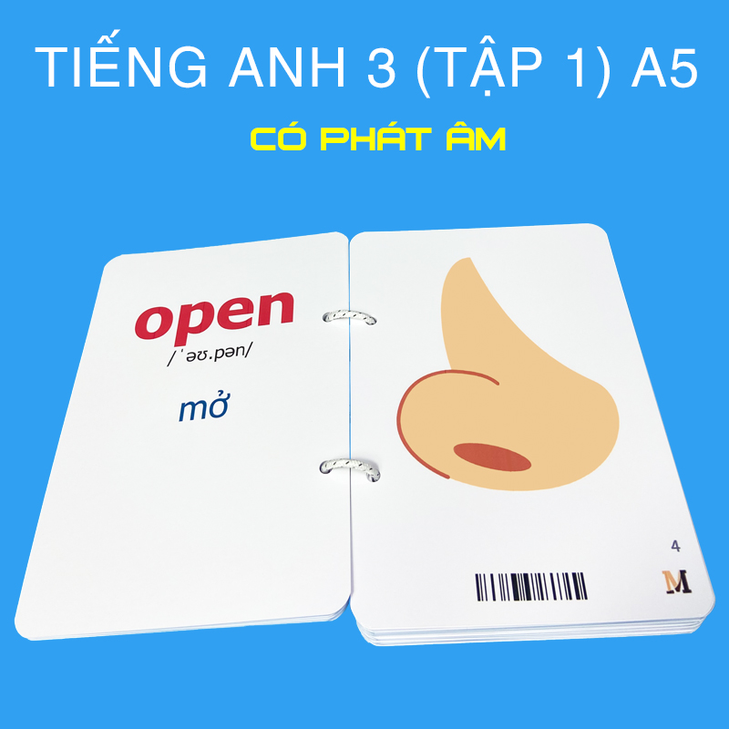 2 Bộ flashcard tiếng Anh 3 khổ lớn A5, có phát âm và hình ảnh sinh động